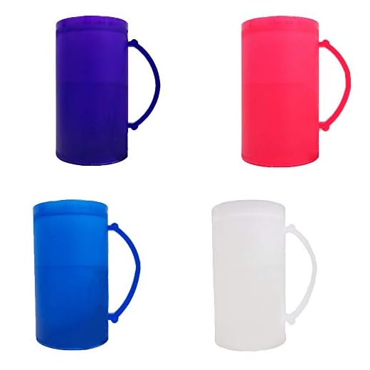 Double Wall Freezer Frosted Mugs - Frozen Mugs with Handles- Keeps Soda Cocktails Beer Wine and More Cold for Pool Birthday Party Cookout - 4 Piece Set