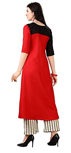 Image of EthnicJunction Women's Cotton Rayon Red & Black Valentine Day Special A-Line Kurta