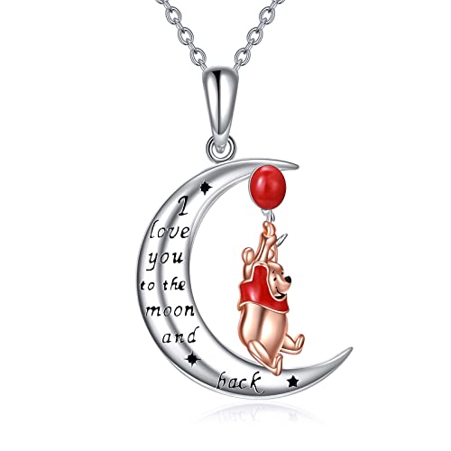 LILALO Bear Necklace Sterling Silver Moon Jewelry with I Love You To the Moon And Back Bear Gifts