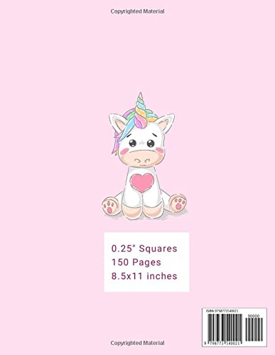 Miniatura 2 de Graph Paper Notebook 0.25 inch Squares Pink Unicorn Squared Graphing Paper , Quad Ruled 4x4 Pages, 150 Pages, 8.5x11 inches Ideal composition