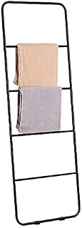 Navaris Metal Towel Ladder Rack - 1.7m High Free-Standing Towel Rail with 4 Rails for Leaning Against Wall - Includes 5 Hooks for Hanging - Black