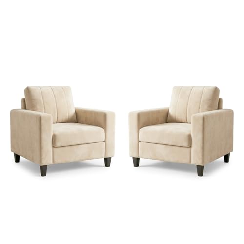 Image of Hendrick Plush Velvet 3 Seater + 1 Seater + 1 Seater Sofa Set | Silken Velvet Upholstery | Golden Legs | Designer Set for Living Room & Office Spaces (Cream)