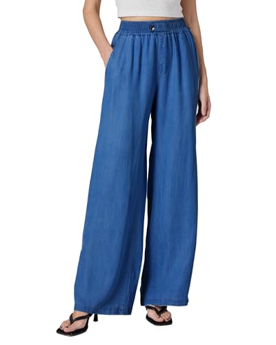 Womens Wide Leg Pull-On Jeans‌ with Elastic High-Rise Waist