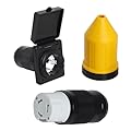 50 AMP RV Power Inlet Plug Set, 125V 250V Electrical Power Inlet with Connector Plug Cord Cover Ring for RV Camper Trailer Boat Caravan Truck Yacht (Black)