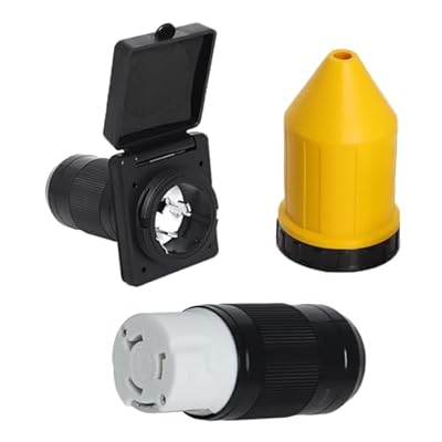 50 AMP RV Power Inlet Plug Set, 125V 250V Electrical Power Inlet with Connector Plug Cord Cover Ring for RV Camper Trailer Boat Caravan Truck Yacht (Black)