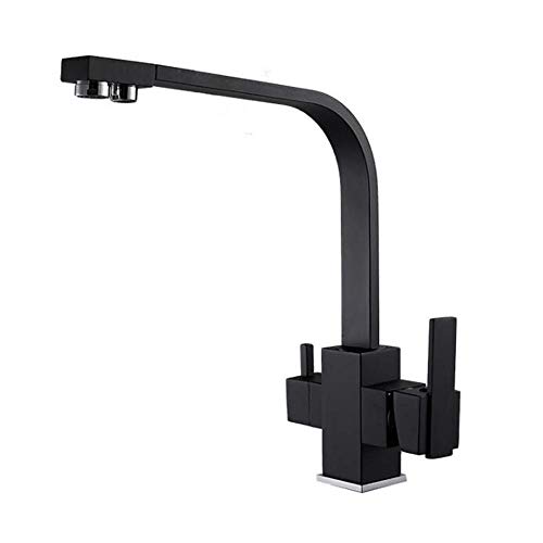 DRFGNF Grifos de Cocina de 3 vías, purificador de Agua Caliente y fría, Color Negro, con Filtro, Giratorio, 3 en 1, Mezclador de latón para Fregadero de Cocina