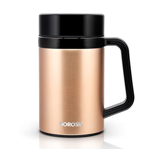 Borosil Easygo Insulated Mug,Double Vacuum Insulated Travel Coffee Mug with Lid, 5 Hours Hot & Cold, 410 ml (Stainless Steel)