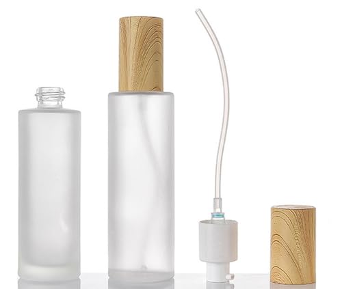 2 botellas vacías de vidrio esmerilado transparente con tapa de grano de madera de plástico, dispensador de esencia de emulsión para maquillaje, cosméticos, crema, emulsión, esencia, frascos de 2 botellas vacías de vidrio esmerilado transparente con tapa de grano de madera de plástico, dispensador de esencia de emulsión para maquillaje, cosméticos, crema, emulsión, esencia, frascos de