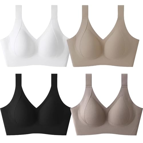 Cuaojk Erfrisch Endes BH, Erfrisch Enders BH, Super Festigender Push up BH Ohne Bügel, Super Bequemer (DE/NL/SE/PL, Alphanumerisch, L, Regular, Regular, 4 Stück A)