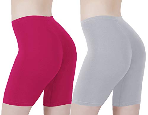 Image of Buy That Trendz Cotton Lycra Tight Fit Stretchable Cycling Shorts Womens | Shorties for Active wear /Exercise /Workout /Yoga /Gym /Cycle /Running Red Grey Combo Pack of 2
