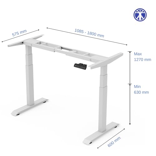 Image of ErgoYou Premium Electric Height Adjustable Table - Heavy Duty - Dual Motor 3 Stage - 150 Kgs Max Weight Capacity - E3A Series - Ergonomic Sit Stand Desk - White Steel Frame