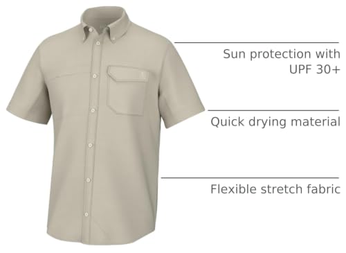 Image of HUK Men's Tide Point Kc Scott Original Artwork Short Sleeve Shirt, Fishing Button Down