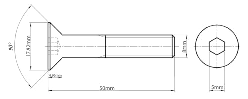 M8 (8mm x 50mm) Black Zinc Flake 10.9 Hexagon Socket Countersunk Head Cap Screws Flat Head (Pack of 20) E10BC - Image 2