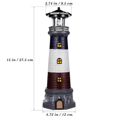 Image of Solar Lighthouse Outdoor Statues, 360 Rotating Beacon Garden Lighthouse, 15 inch Light House for Outside Garden Yard Decor, Waterproof Resin Nautical Figurines for Patio Lawn Landscape Lighting (Black)