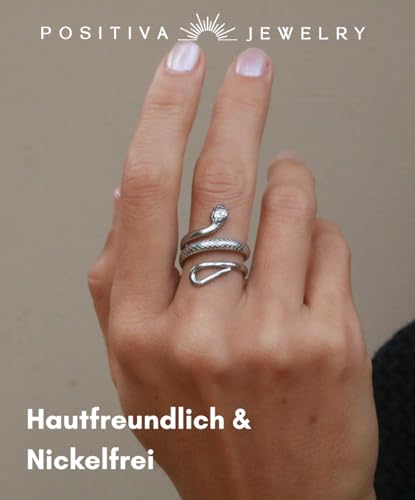 Positiva Jewelry Schlangenring aus Edelstahl für Damen | Symbol für Erneuerung & Kraft | Wasserfest und Größenverstellbar | Kein Abfärben und Anlaufen | Inklusive eleganter Ringbox (Silber)