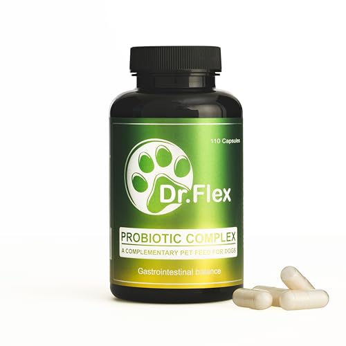 Dr. Flex Probiotika Hund Komplex 110 vegane Kapseln Hochdosiert zur Verdauungsunterstützung und Darmflora Aufbau mit Lactobacillus Acidophilus Lipase Cellulase Protease für Senioren Sensible Hunde