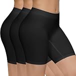SIMIYA 3 Pack Anti Chafing Shorts Women Seamless Slip Shorts for Women Long Briefs Underwear Boyshorts Stretchy Safety Panty for Under Dresses Yoga Thigh Slimmers (3Pcs Black,L)