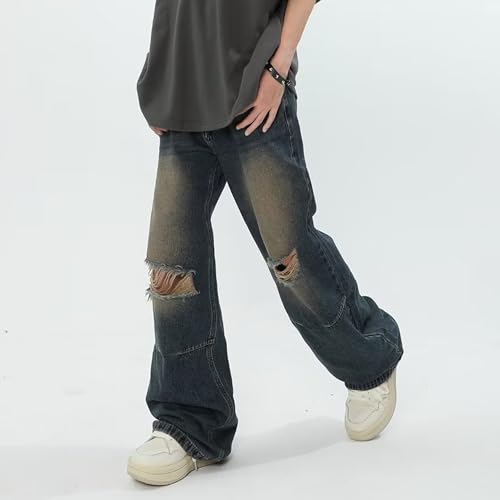 Mens Baggy Jeans Ripped Relaxed Fit Jeans Straight Leg Cargo Distressed Denim Skater Y2k Vintage Streetwear2
