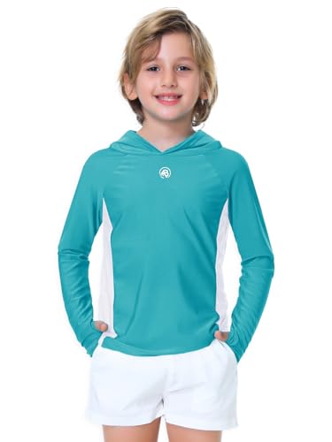 Image of AOBUTE Unisex Kids Long Sleeve Hoodie Rash Guard Boys UPF 50+ Swim Top with Thumb Hole 3-12 Years