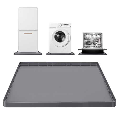 Large Thickened Washing Machine Mat 30' x 28' Silicone Under Washer and Dryer Drain Pan Drip Tray Floor Protector Non-Slip Flexible Soft Mat Waterproof Raised Edge 0.98'' Dark Gray