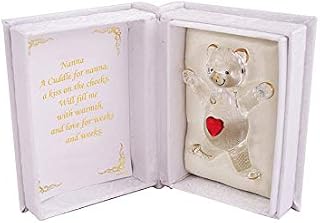 Gift Teddy Bear in Box, Keepsake, Heart Glass Love Ornament with Poem (Nanna)