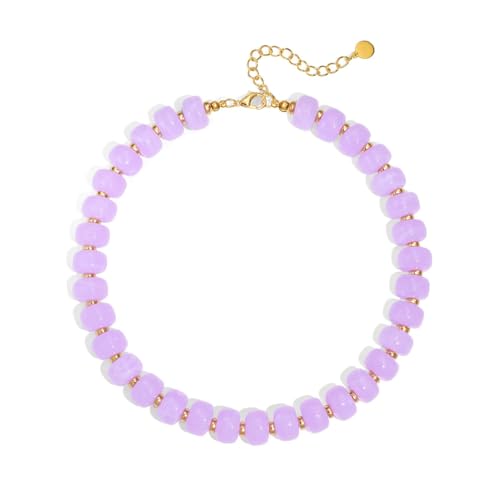 Zhuozatrfa Chunky Beaded Choker Necklace for Women Lilac Handcrafted Light Lavender Resin Beads Necklace Unique Chunky Statement Necklaces Fashion Jewelry Light Purple