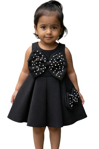 Image of Buy & Try Girls Sleeveless Frock & Dress, Scuba Fabric Knee Length Dress with Zipper Closure, Diamond Stone Pattern, Stylish Revit Look for Birthday & Festive Occasions