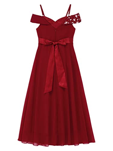 renvena Kids Flower Girls Off Shoulder Dress Long Sleeveless Chiffon Bridesmaid Wedding Pageant Prom Gown4