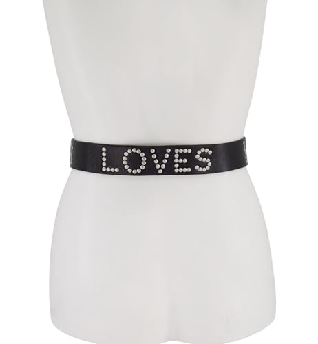 Women's 1.5 Inch Jesus Loves You Studded Leather Belt, Roller Buckle, Adjustable Sizing3