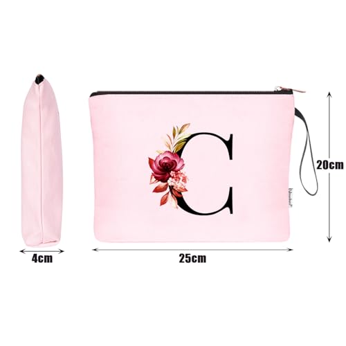Image of Vavabox A-Z Personalized Makeup Bag, Birthday Gifts for Women Mom, Gifts for Best Friend, Bride Bridesmaid Cosmetic bag (C, Pink)