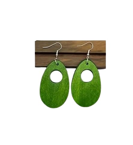 ◦•●◉ஐ GRÜNE TROPFEN AUSGESTANZE OHRRINGE AUS HOLZ ஐ◉●•◦ lange Ohrringe aus Holz-Scheiben in einem tollen Grünton