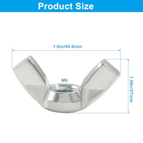 waziaqoc 20 pcs m6 wing nuts 304 stainless steel wing nuts fasteners parts din315 butterfly nut