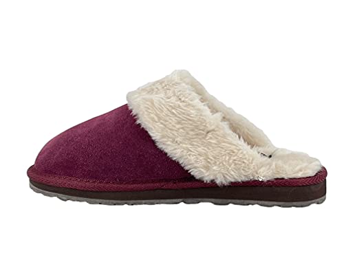 Image of Clarks Womens Open Back Suede Leather Comfort Clog Slipper JMS0583C - Plush Faux Fur Trim - Indoor Outdoor House Slippers For Women