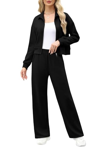 Image of XIEERDUO Lounge Sets for Women 2025 Sweatsuit 2 Piece Outfits Sweatshirt Wide Leg Sweatpant Tracksuit Matching Set