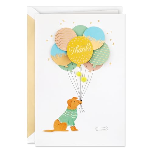 Carte de remerciement chien et ballons pour célébrer les moments de joie en famille