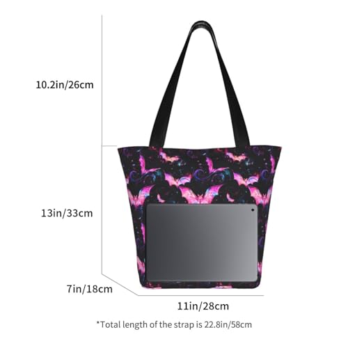 Gothic Bat Rose Flower Hallowe Bags Shoulder Tote Bag Large Handbags for Women Suitable for Travel 13 Inches4