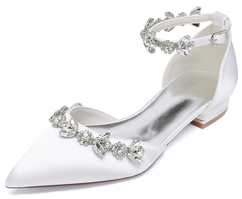 Minishion Girls Womens Heel Flats for Wedding Rhinestones Evening Prom Shoes MS304