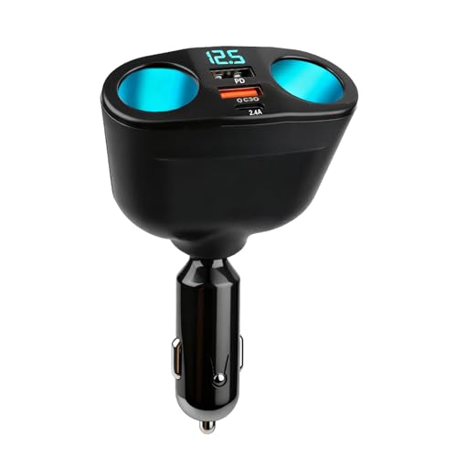 Double Prise Allume Cigare 12V 5 en 1 Chargeur Voiture Rapide 120W 12V/24V avec 2 60W Adaptateur Allume Cigare, 1 PD 20W, 1 QC 18W et 1 USB pour Téléphone...