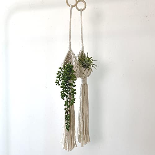Urooz Macrame Cotton Boho Plant Hanger [without Pot] | Rope Flower Pot Holder for Indoor Outdoor Balcony Gardening Set of 2, Natural Off White (B0BKVT75KN) Amazon Price History, Amazon Price Tracker