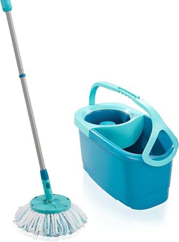 Leifheit Set de fregona rotatoria Clean Twist Disc Mop Ergo 2.0, fregona giratoria con cabezal Micro Duo, set de limpieza en húmedo