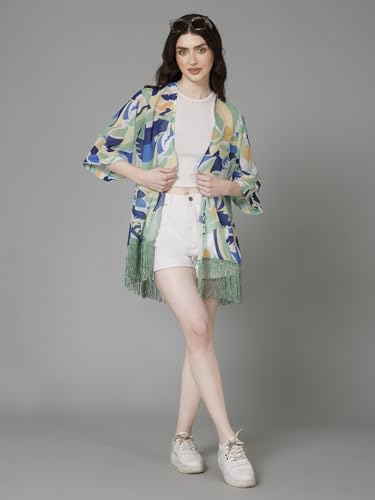 Image of PURYS Floral Print Shrug for Women | Lightweight Georgette Kimono| Versatile Casual Shrug for Layering and Summer Fashion