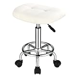 FNZIR Square Rolling Stool with Wheels Height Adjustable Swivel Stools White