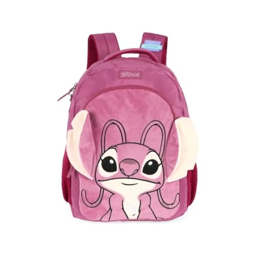 Mochila Angel & Stitch 18” Pelúcia Roxo com Orelhas 3D - Poliéster, 45x33x16 cm, MS50061