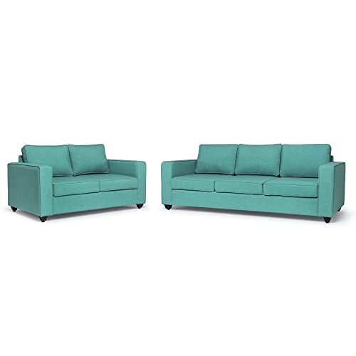 Image of Wakefit Sofa Set | 3 Year Warranty | Sofa 5 Seater, 5 Seater Sofa for Living Room, Wooden Sofa Set, Sofa Set 3+2 Seater - Napper(Linen Charm : Linen Charm Lagoon)