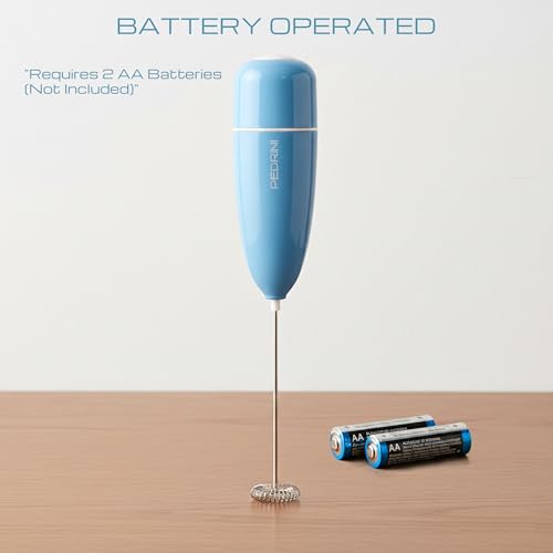 Image of Pedrini- Italy, Milk Frother, Handheld Stainless Steel Milk Foamer for Coffee, Cappuccino, Latte, Hot Chocolate - Portable & Easy to Use, Battery Operated-Blue