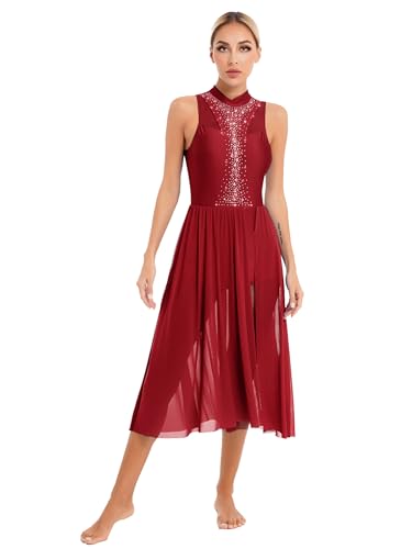 Freebily Frauen Tanzkleid Glitzer Lyrisch Latin Ballsaal Walzer Kleid Tanz Ballett Leotard Swing Kleid Moderne Tanzkostüme Contemporary Dance Dress...