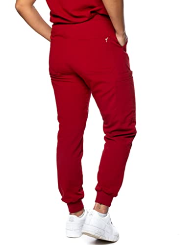 Image of Mim Jogger Scrub Pants for Women, Skinny Leg Joggers, Burgundy, Black, Navy Blue, Green