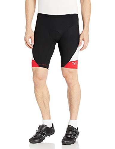 TYR Sport Men's Sport Carbon 9-Inch Tri Compression Shorts (Black/Red, Medium)