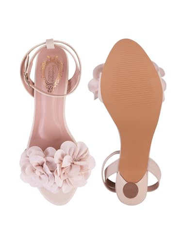 Image of Shoetopia Women's Floral Embellished Heeled Sandals | Elegant Ankle Strap Party Heels | Open Toe Dress Sandals for Wedding, Evening & Festive Footwear