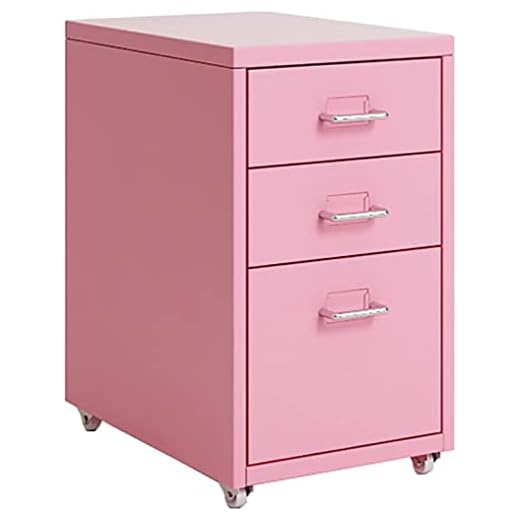 XQ-Gforward Metal File Cabinet Cabinet with Wheels, 3/5 /6/8 Drawers, Vertical Filing Cabinet for Home/Office,(Size:3,Color:Pink)